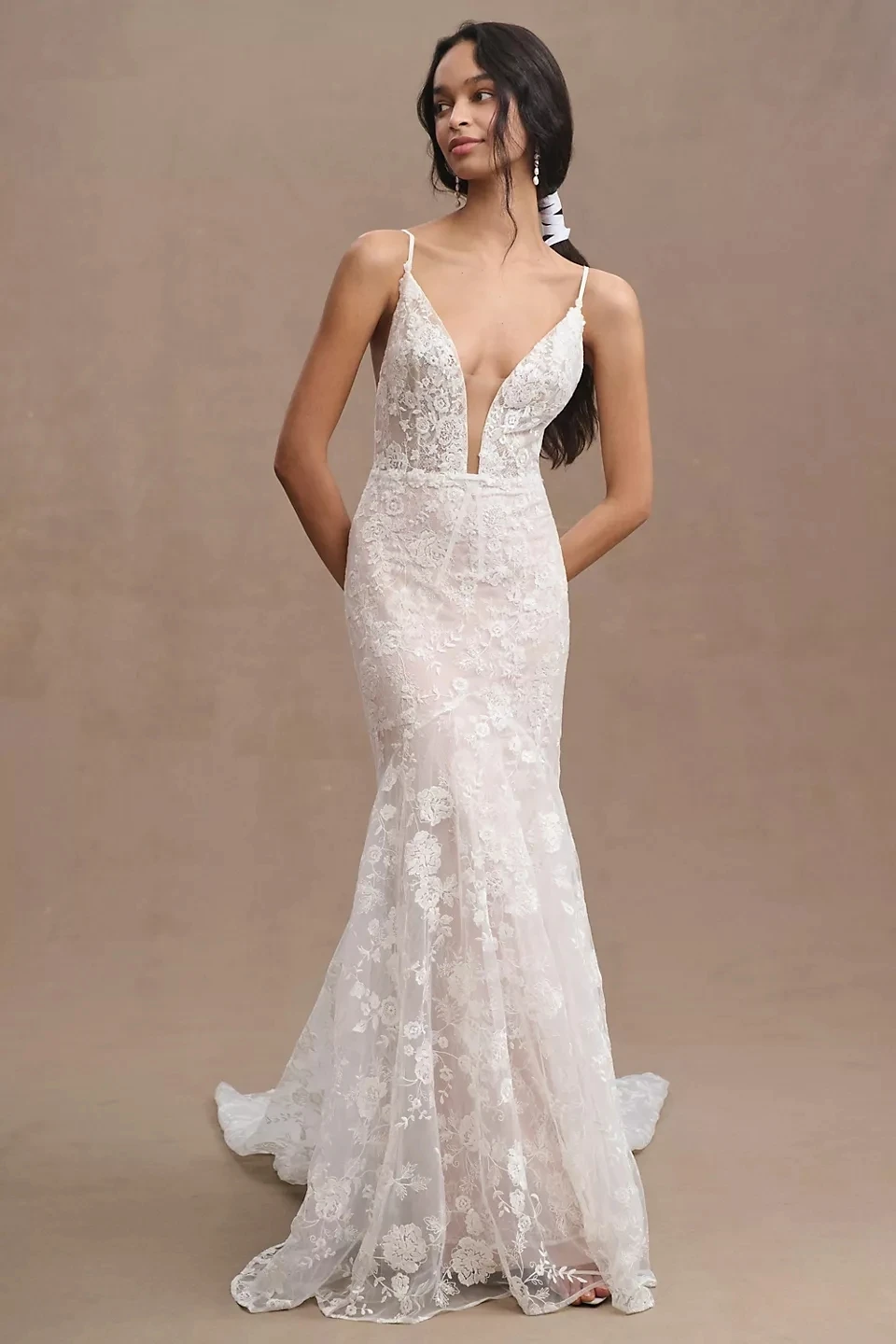 Gorgeous Wedding Dresses Lace Appliques Sheath Bridal Gowns V-Neck Sleeveless Mermaid Spaghetti Straps Robes Vestidos De Novia