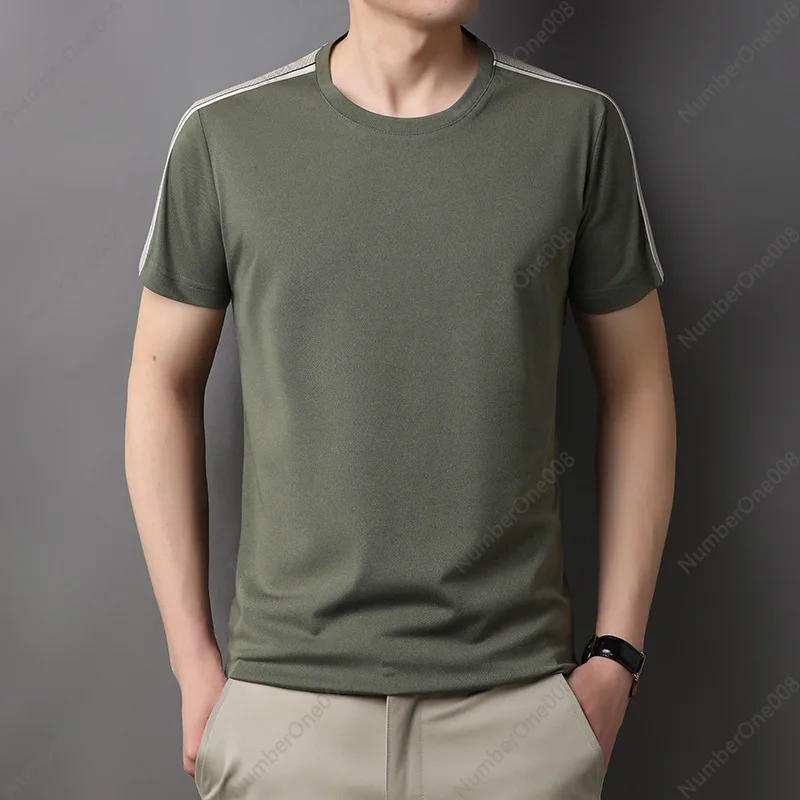 Out-of App Hair Round Neck Men's Short-sleeved T-shirt Casual Solid Color Splicing Loose Washed T-shirt Men's Bottoming Shirt