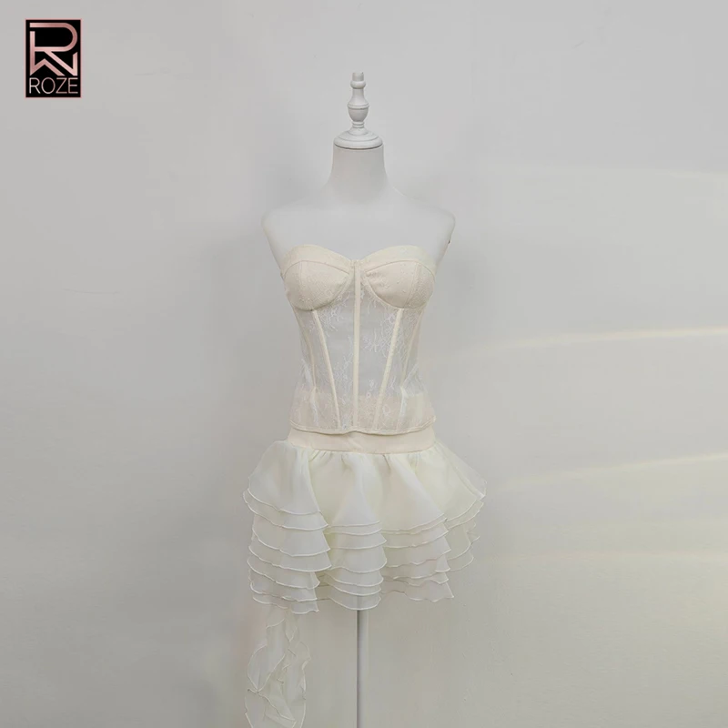 

Элегантные комплекты из двух предметов для женщин, топы без бретелек с открытой спиной, юбки с высокой талией и нерегулярным подолом, шикарный комплект, женский модный стиль, новинка