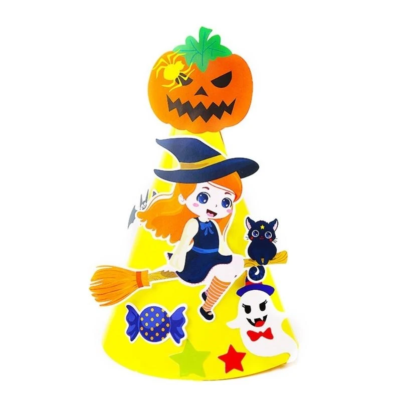 Y4QA Children’s DIY Paper Hat Halloween Handcrafts for Creative Craft Material Toddler Boy Girl Halloween Costume