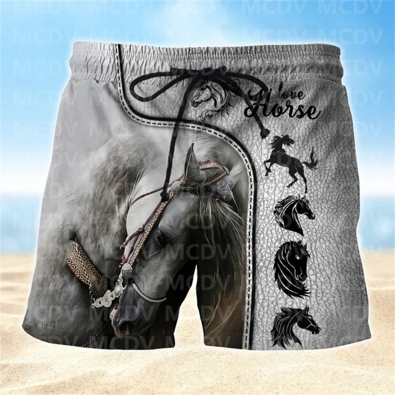 White Horse Mens Boardshorts, Horse Shorts, Gifts For Men Horse Swim Shorts