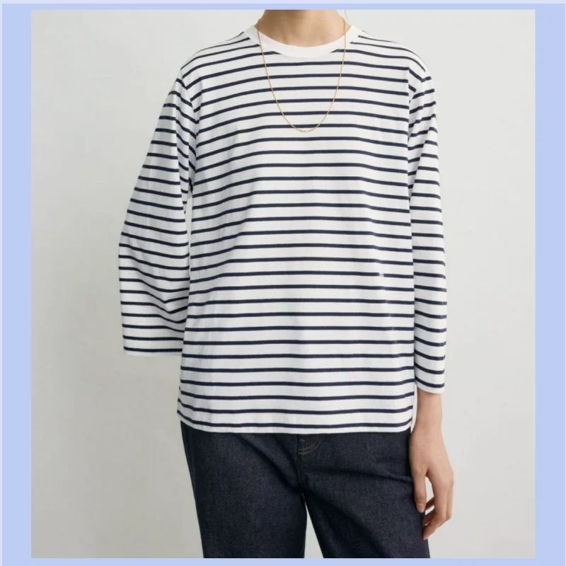 

Свободная хлопковая футболка с круглым вырезом и длинными рукавами для женщин 26 лет, весна-лето, новый повседневный топ в стиле T*T.