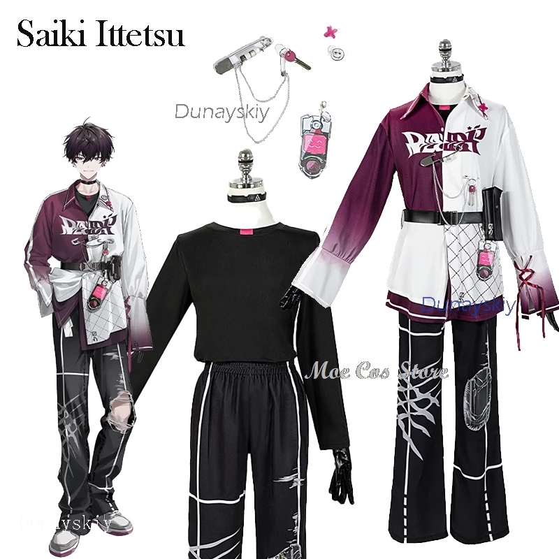 متجر Moe Cos Saiki Ittetsu Virtual YouTuber NIJISANJI أزياء تنكرية شعر مستعار للجنسين ملابس بلوزة سروال Tetsu Tetchan أنيمي V #2