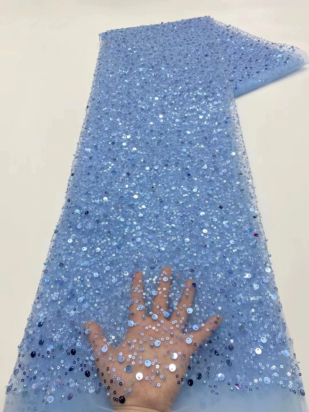 アフリカのスパンコールレース生地-2026-高品質レース刺繍ビーズメッシュ生地-5-ヤード女性の結婚式のパーティードレス用