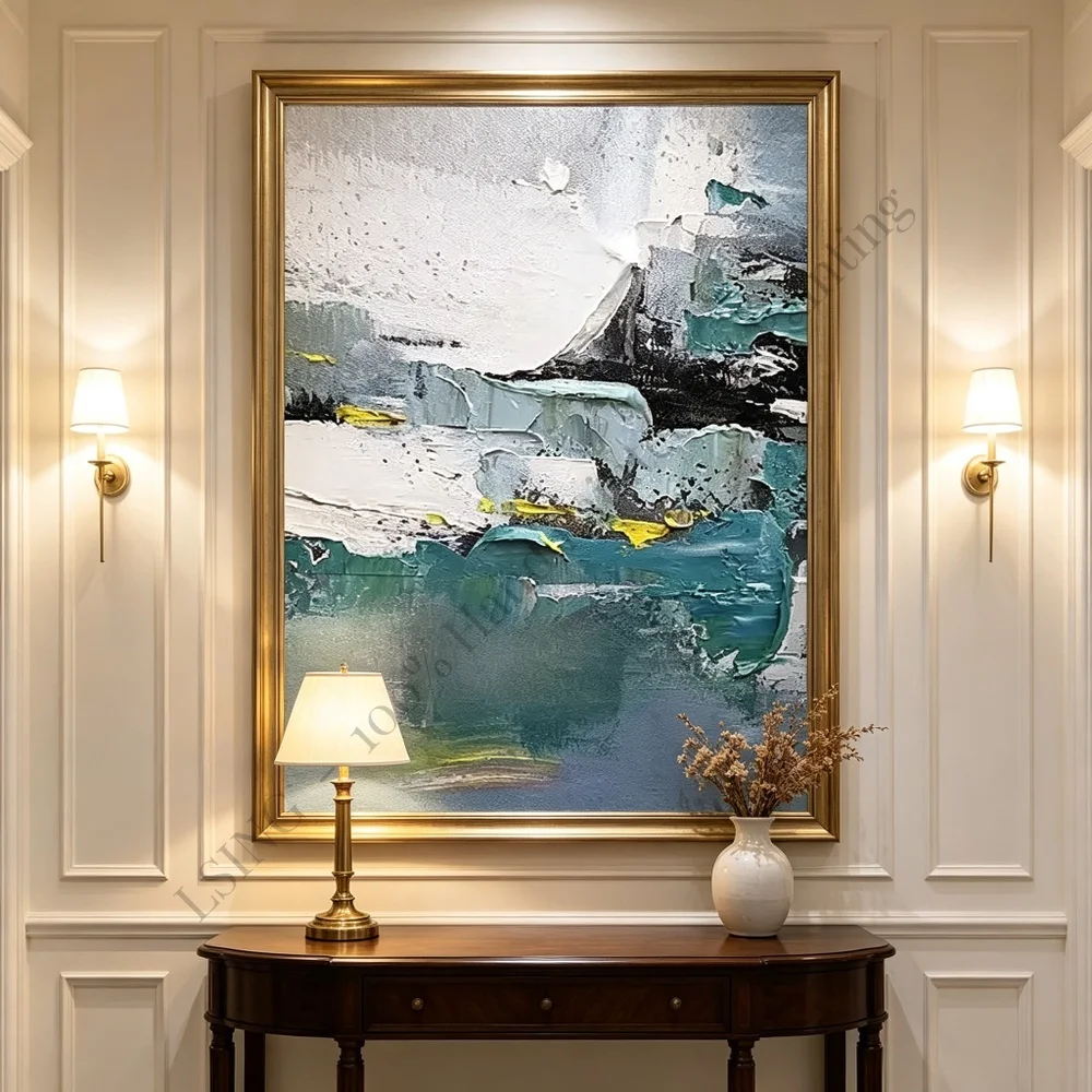 100% Hand Painted Oil Painting Canvas Wall Art Abstract Landscape Gold Green Grey Luxury Textured Home Decor Living Room Art