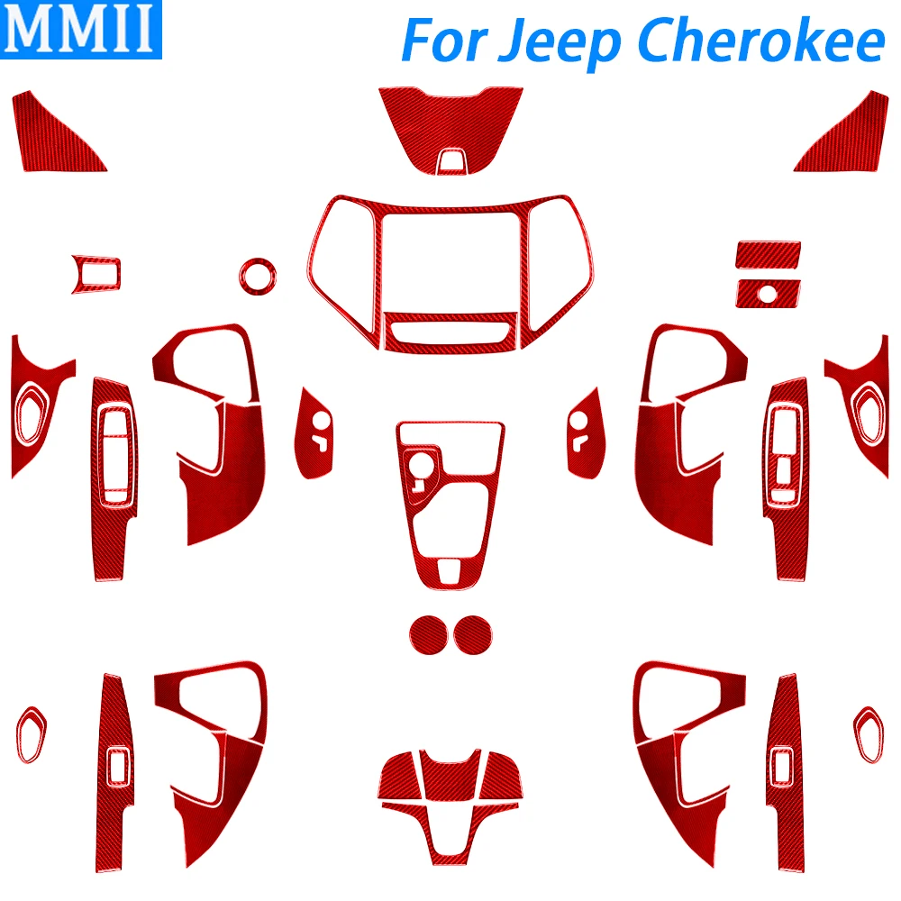 

For Jeep Cherokee 2014-2018 Accessories Red Carbon Fiber Gear Shift Center Console Air Vent Window Lift Set Car Interior Sticker