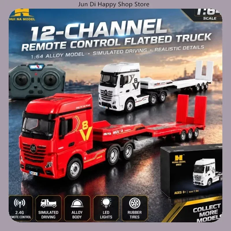 HUINA 9900 1/64 12CH Mini Alloy Flatbed Tractor Truck 2.4G Electric Engineering Trailer Vehicle Model Remote Control RC Car