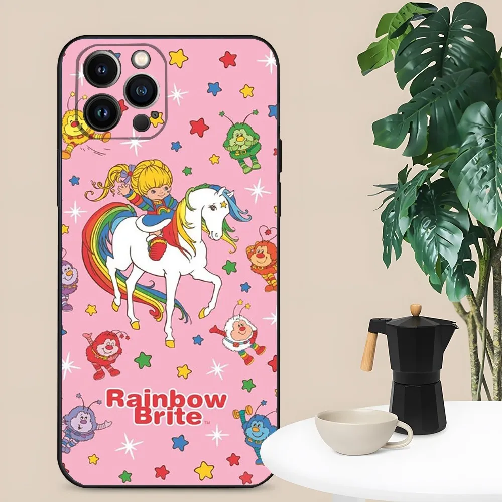 Cute R-Rainbow Brite Phone Case For iPhone 16,15,14,13,12,11,Plus,Pro Max,XS,X,XR,SE,Mini,8,7 Soft Silicone Black Cover