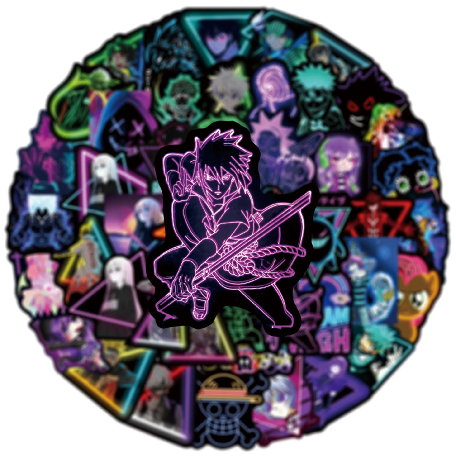50 Stuks Neon Licht Anime Stickers Mix Cartoon Diy Stickers Scrapbooking Telefoon Bagage Skateboard Decoratieve Waterdichte Stickers