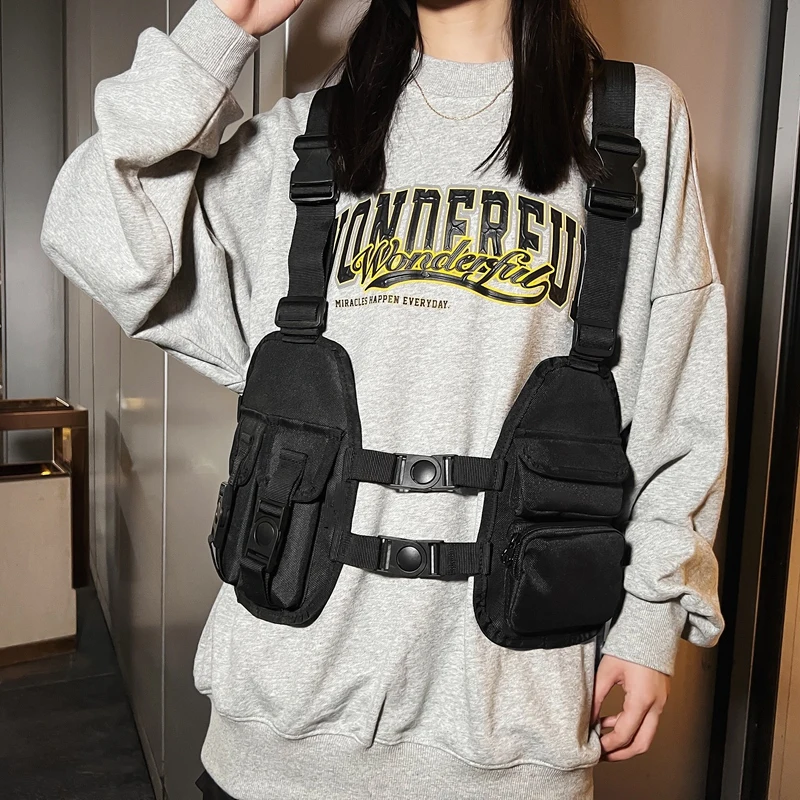 

Functional Tactical Chest Bags For Mens Fashion Bullet Hip Hop Streetwear Bags Waistcoat Waist Packs Unisex Black Chest Rig Bag
