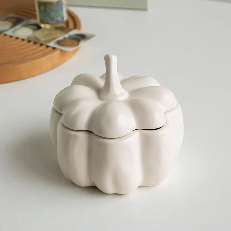 4.5-inchPumpkin Ceramic Soup Bowl,Home High Temperature Resistant,Retro Exquisite Bird's Nest  with Lid,Dessert Steamed Egg Bowl