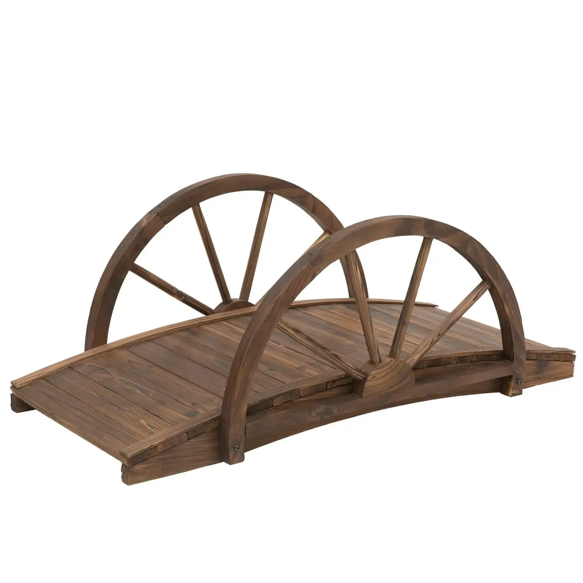 3.3ft Arched Wooden Garden Bridge with Half-Wheel Style Railings for Garden and Backyard - Solid Fir Construction, Customized