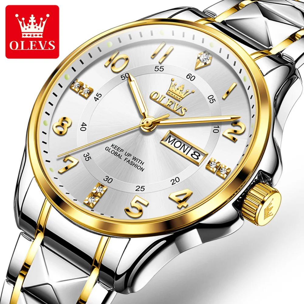 OLEVS 2910 Luxury Original Quartz Watch For Men Women Diamond Number Dial Couple Watches Calendar Waterproof Dress Hand Clock