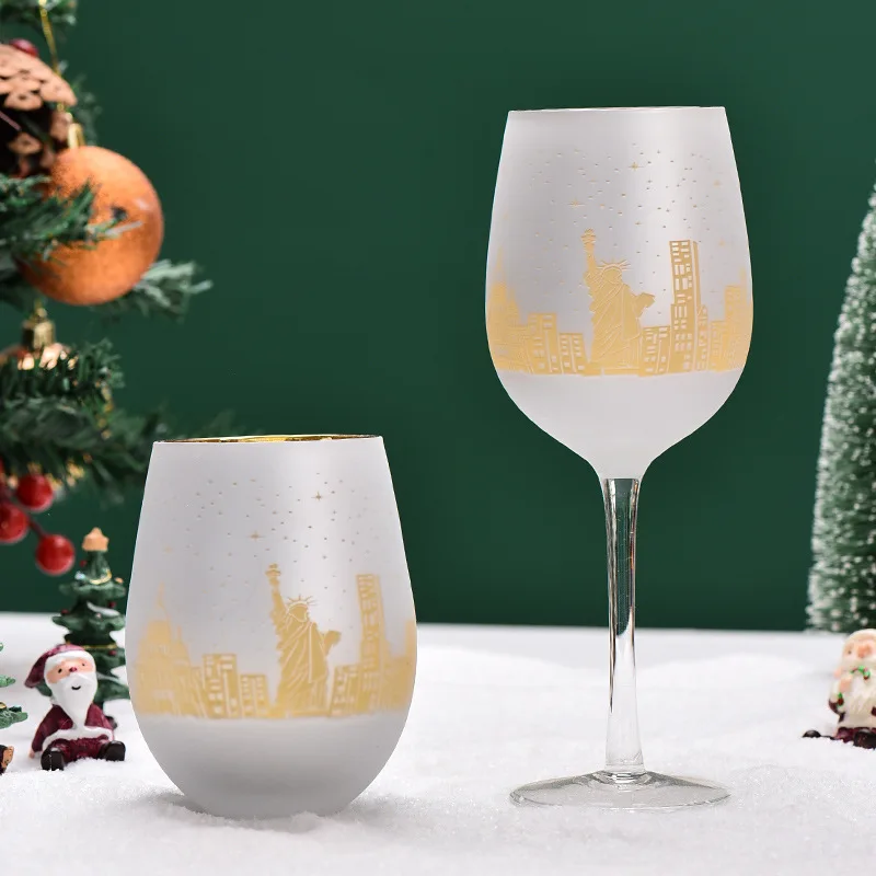 

450/520ml Christmas tree Goblet Red Wine Glass Egg Cups Electroplating Engraving Champagne Glass Christmas Party Home Goblet