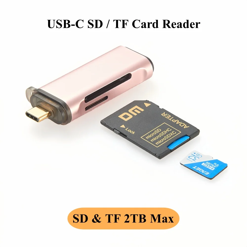 USB-C to SD/Micro SD/TF Card Reader, 5G USB Type-C Camera Memory Card Reader Adapter Hub, USB C 2 In 1 Dual-Slot Card Reader Hub