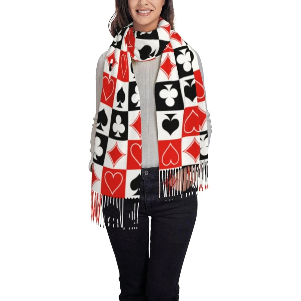 

Poker Card Pattern Women Girls Long Scarf Winter/Fall Pashmina Shawl Wrap Pashmina Scarf Women Luxury