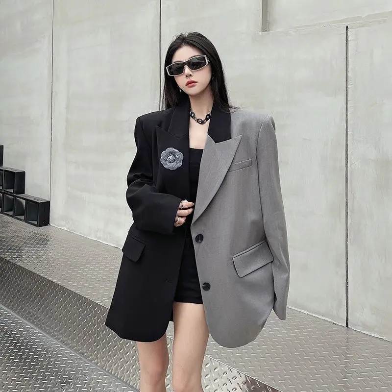 Damen Frühling Herbst Bluse Jacke Anzug Patchwork Unregelmäßiges Nischendesign Einfaches Premium-Design Bequeme lässige weiche Marke