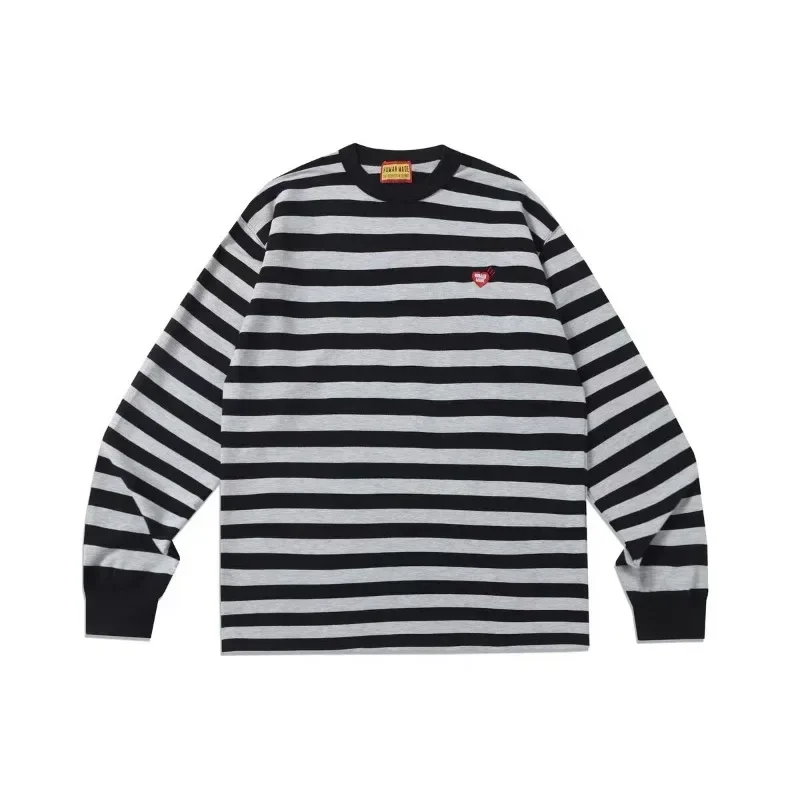 Human Made 25AW Heart Stitch Striped Long Sleeve T-Shirt, Casual Tee for Men Women