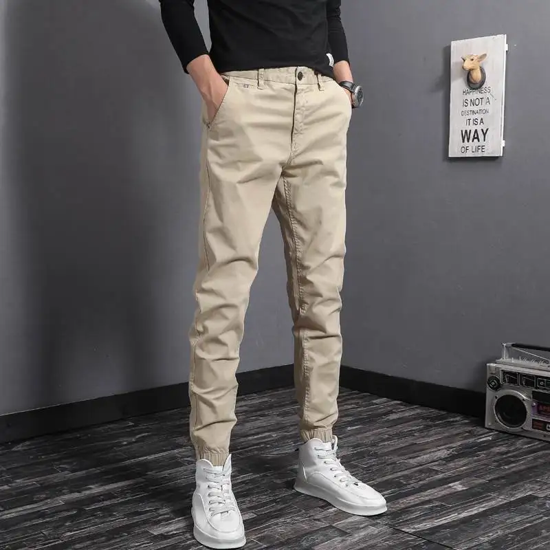 

American Retro Sle Men's Slim Fit Casual Pants Faionable Cuffed Khaki Versatile Korean Trend Autumn Season Long Trousers