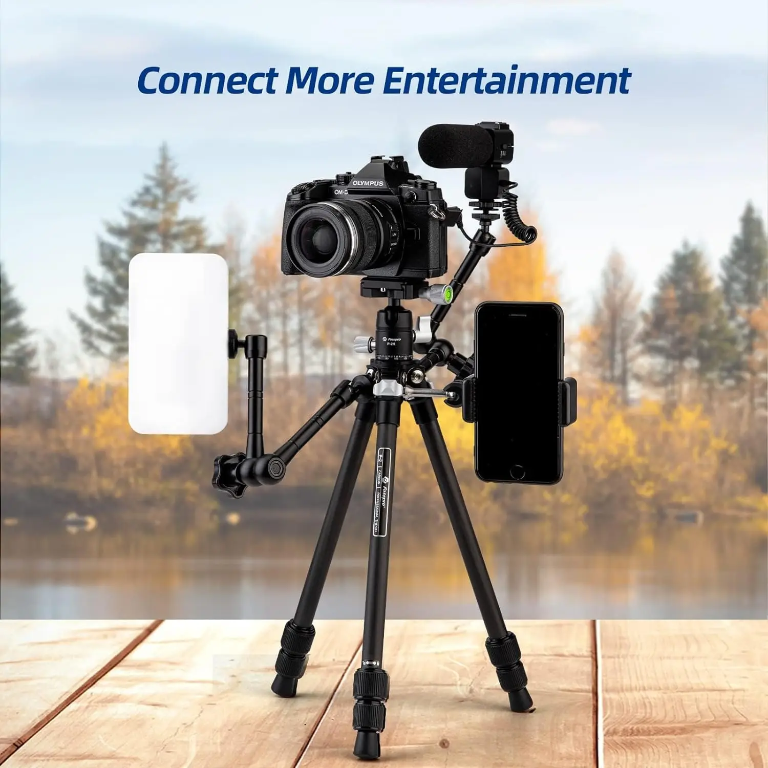 Tripé de viagem leve com cabeça de bola 360, placa QR para câmera DSLR, Fotorpro Carbon Fiber