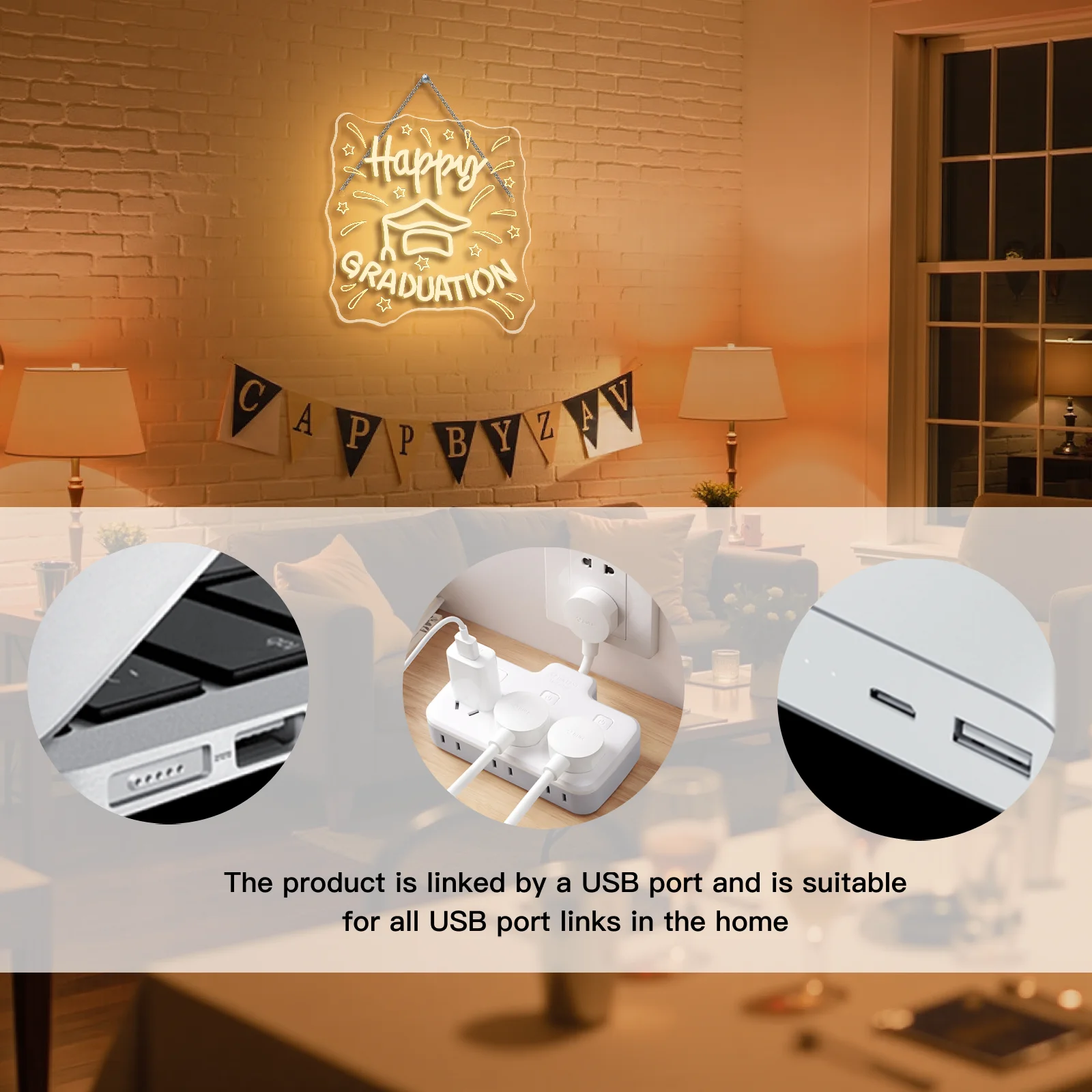 Happy Graduation Neon Sign Custom Grad Graduation Decor LED Warm White Letters Light Up Sign voor klasschool afstudeerfeest