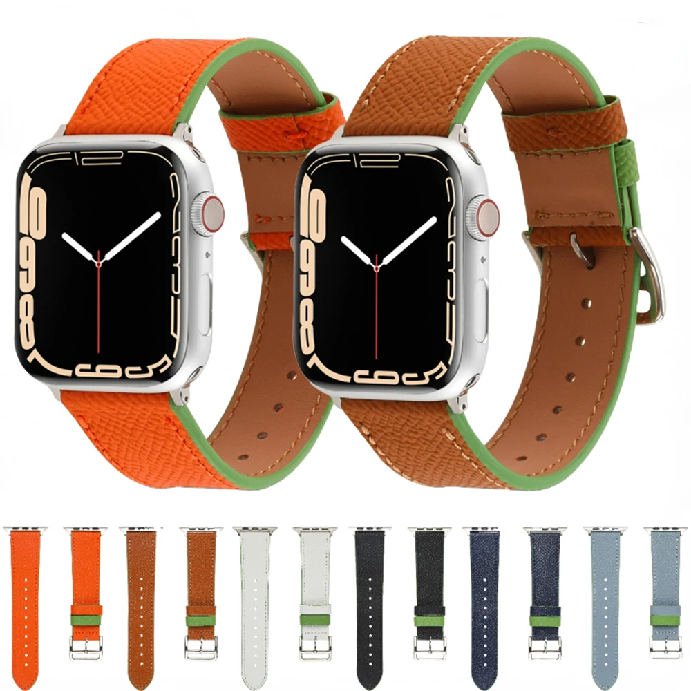 

Ремешок кожаный для Apple Watch, браслет для iWatch Series Ultra 49 мм 10 9 8 7 6 5 4 SE 3, 45 мм 41 мм 46 мм 42 мм 44 мм 40 мм 42 мм 38 мм