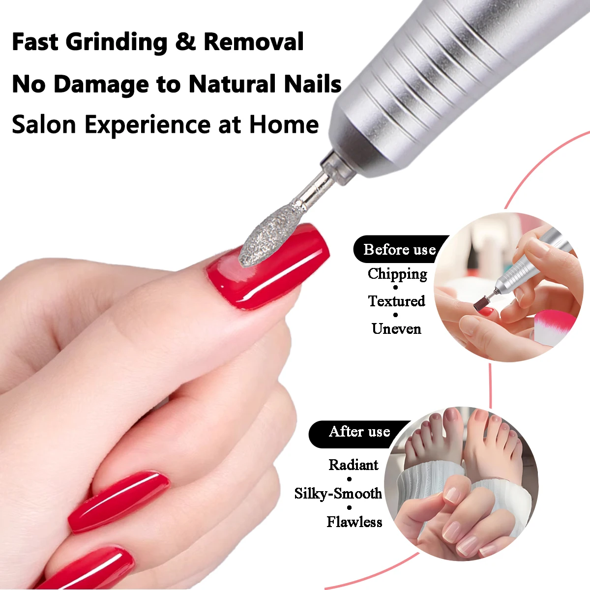 ポータブルネイルドリルプロフェッショナル45000 RPM、充電式電動ネイルファイルマシンファイルマニキュアサロンホーム用