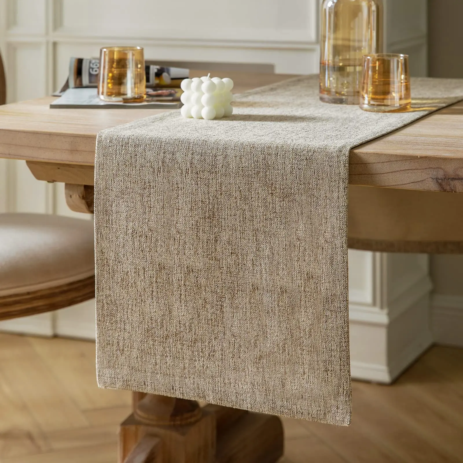 Burlap Style Farmhouse Table Runners , Beige Rustic Woven Dining Table Runner for Home,Party Decoration, Everyday Use