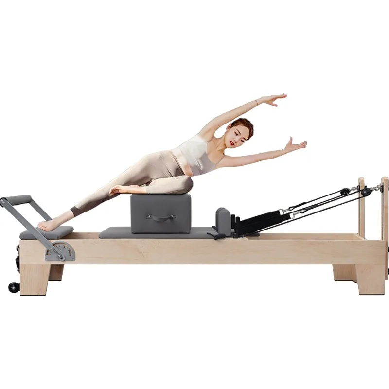 

YTYIN Hottest Item: Professional Maple Wood Pilates Reformer with Gray PU Leather | For Home Use