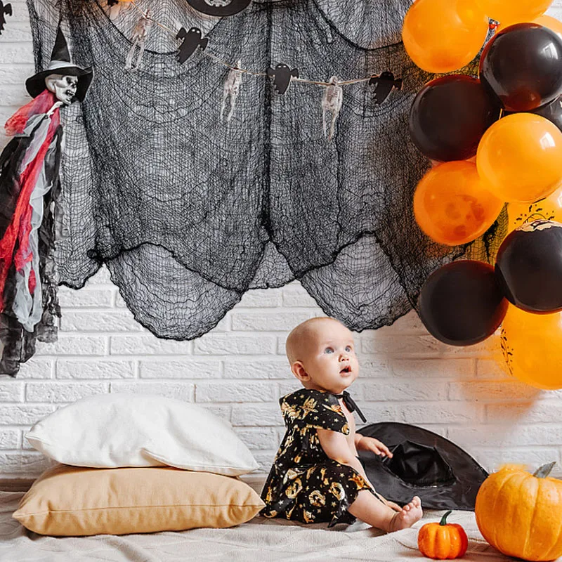 2M/4M Halloween-Dekorationen, schwarzes gruseliges Gaze-Tuch, Fenster, Tisch, Tür, Netz, gruseliges Kostüm, Party, Spukhaus, Wand, DIY-Dekoration – Detail 2