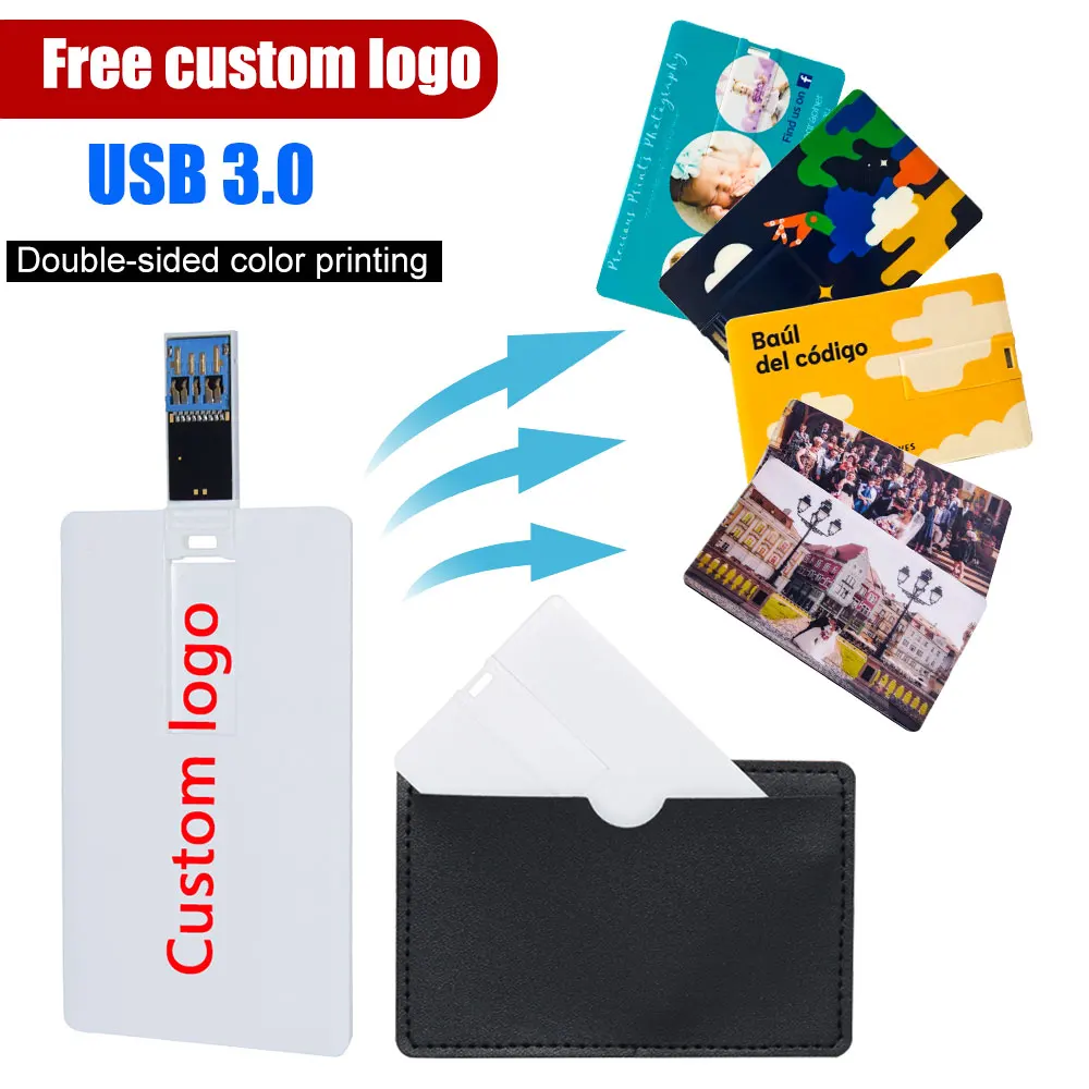 10 PCS/LOT USB Credit Card 3.0 flashdisk 8GB 16GB 32GB 64GB 128GB memori cle memory stick Kartu Bisnis usbcostomized logo