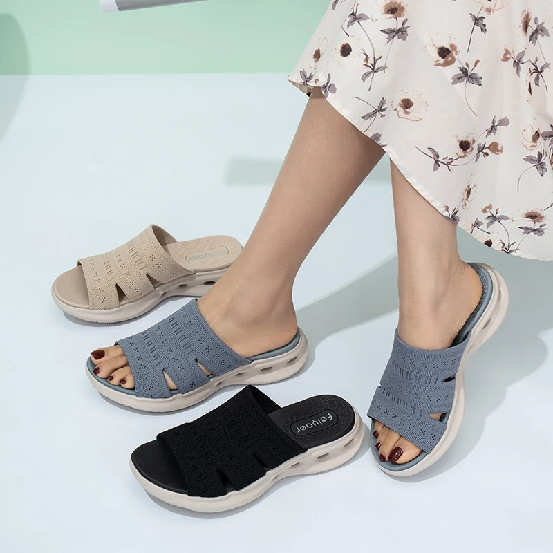 

Ultra-light plus-size women's slippers 2025 new summer open-toe wedge heel thick-soled comfortable slide sandals