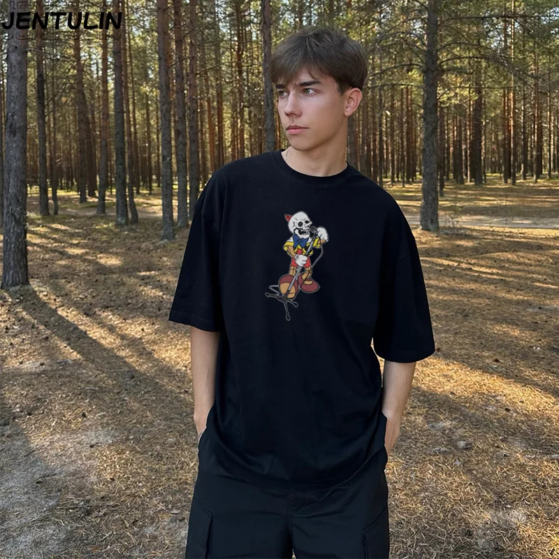 

Футболка унисекс в стиле Harajuku Street Russia Hip Hop Star с принтом черепа, готический повседневный пуловер с короткими рукавами, мужская хлопковая одежда Y2K