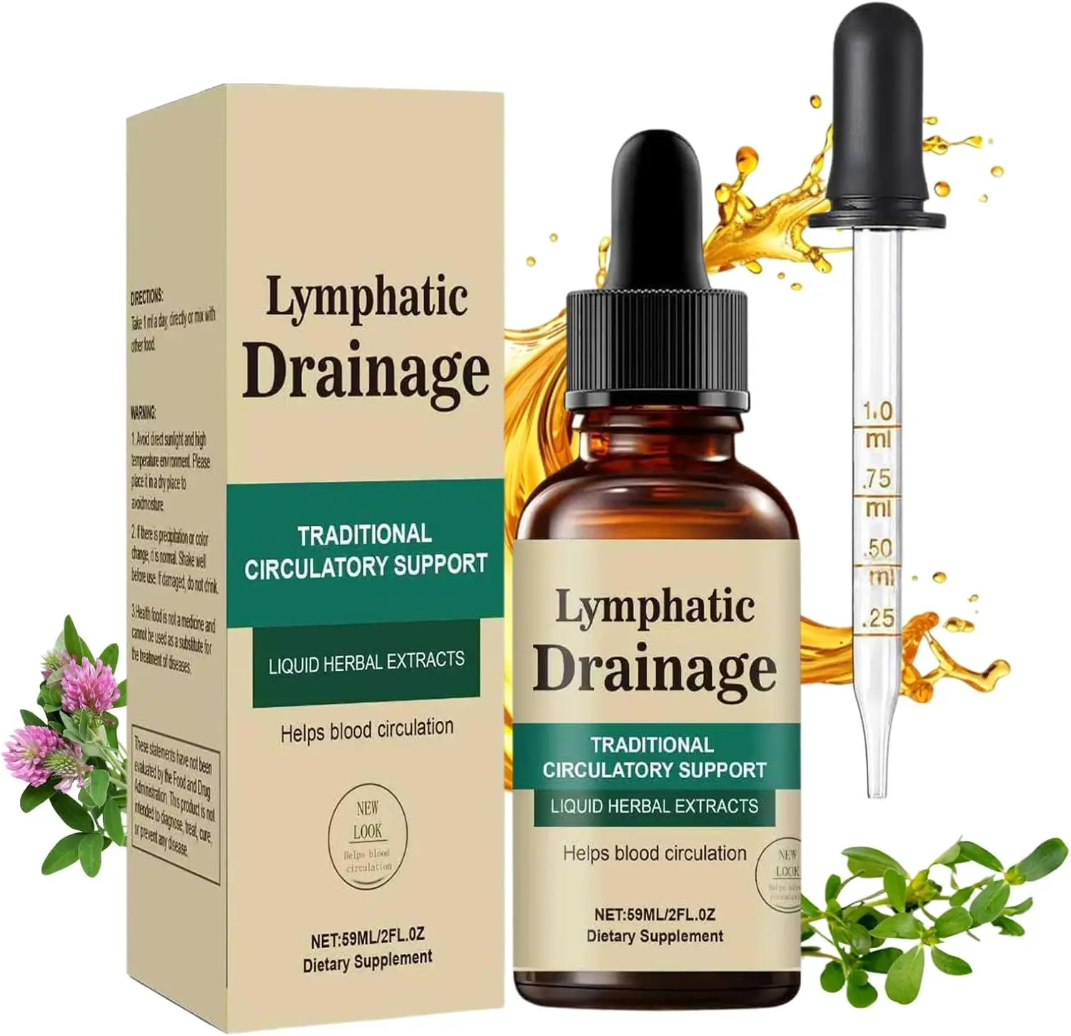 1-10X Lymphatic Drainage Drops 59 ml Lymphatic Drainage Drops Supports Water Balance, Natural Ingredients for Men and Women