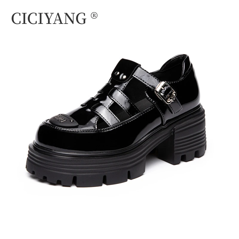 

CICIYANG Baotou Roman Sandals Women 2024 Summer New Genuine Leather Thick Sole High Heels Thick Heel Hollow Ladies Pig Cage Shoe