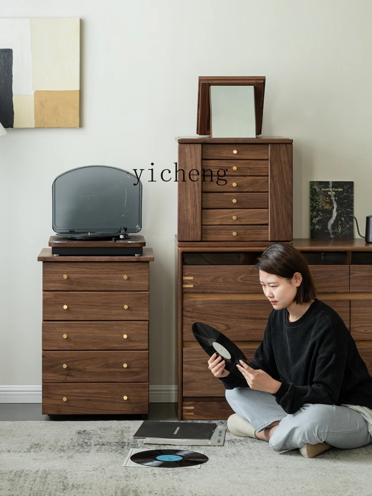 ZC Multi-Function Chest of Drawers Jewelry Box Black Walnut Wooden Dressing Table Cabinet Bedroom Bedside Cabinet