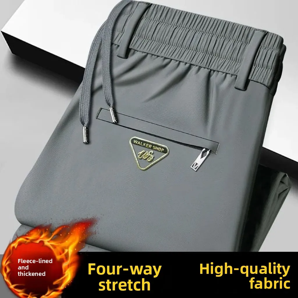 Thiened Fce Calças Masculinas Cintura Elástica Loose Fit Inverno Casual Perna Reta Calças Longas Faionable Urban Sle Youth