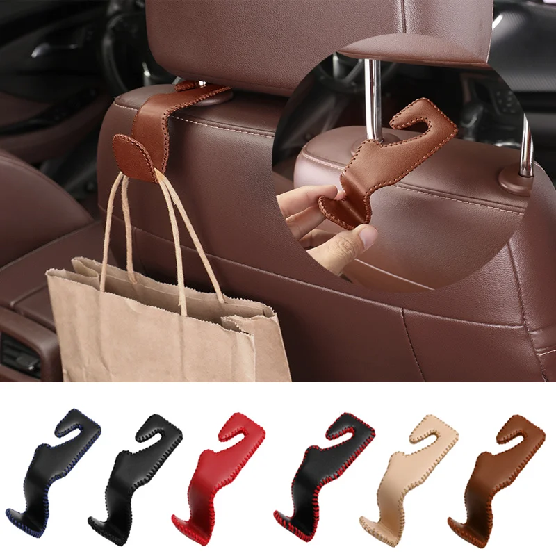 

2PCs Car Seat Headrest Hooks Leather Hidden Back Hanger Storage Holder Organizer Rear Rack For Purses Bags Interior Accessories