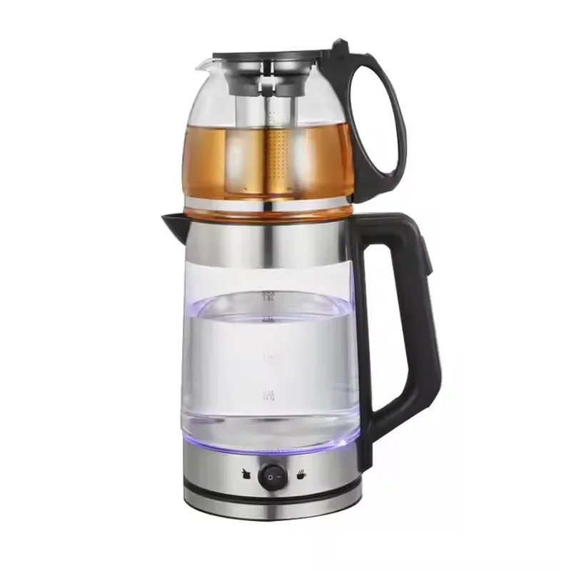 Wholesale Packing Dual Layer 2 in 1 Combined Coffee Kettle 1.8L+1.2L 3L Capacity Glass Electric Kettle with VDE Plug