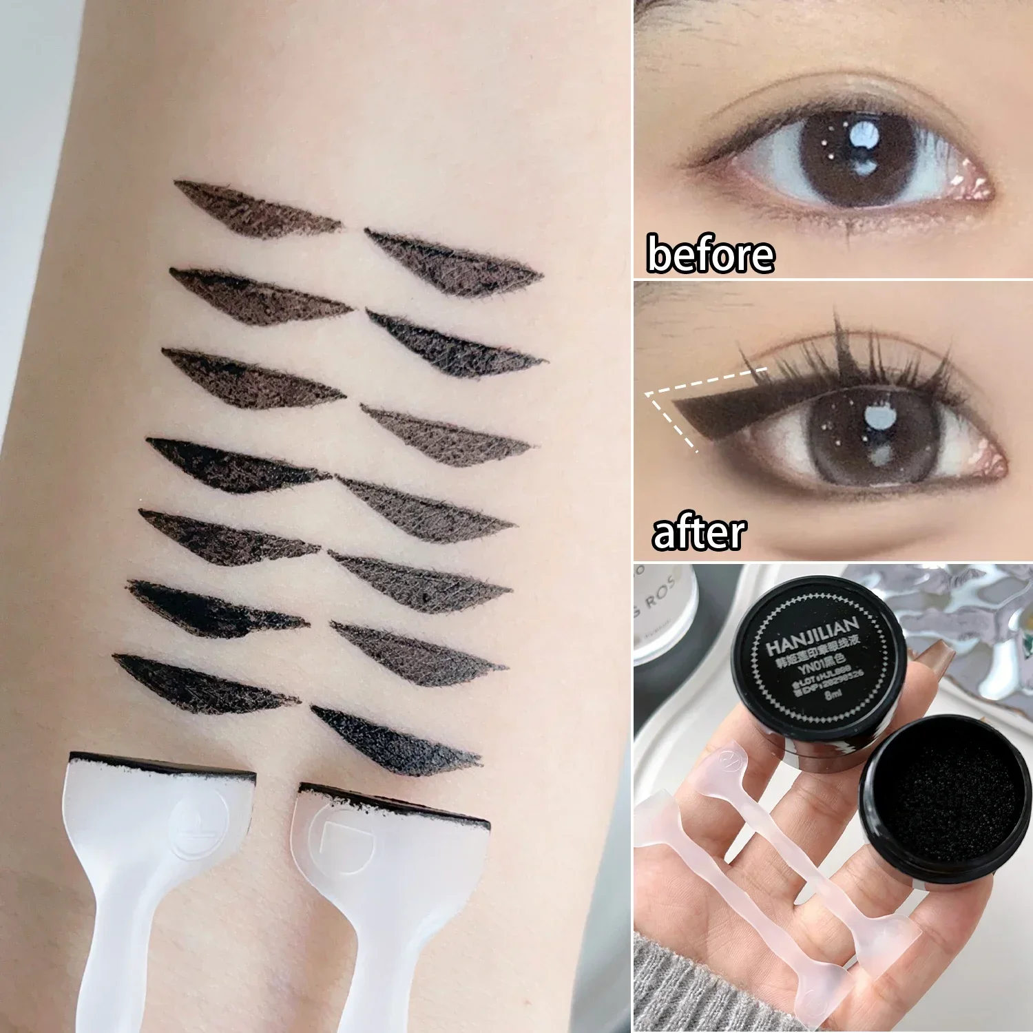 Waterproof Eyeliner Stamp Long Lasting Fast Dry Black Seal Eye Liner Eyes Makeup Stencils DIY Eyeliner Shape Set for Beginners