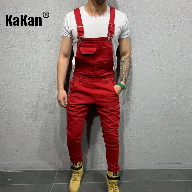 

Kakan - European and American New Tie-dyed Jeans with Straps, Slim and Slim Men's Long Solid Color Jeans K016-1928