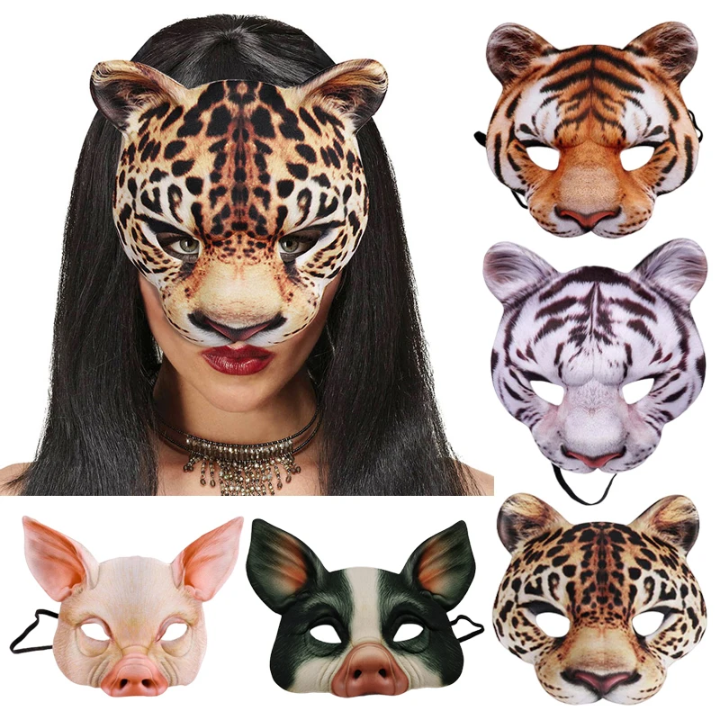 Maschera animale 3D maschere in maschera di Halloween tigre maiale coniglietto maschera mezza faccia festa carnevale fantasia trucco Costume da ballo puntelli Cosplay