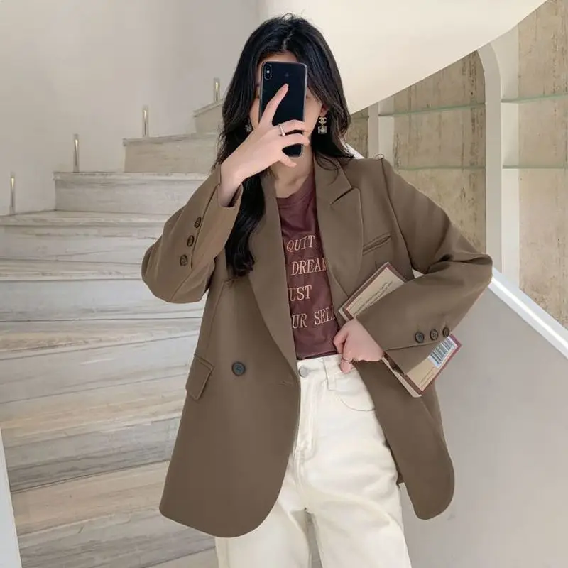 Abiti popolari coreani Stile vecchio denaro Donna Blazer nero Cappotto da donna Singolo bottone Puro paillettes Silhouette Abbigliamento Vita chiusa