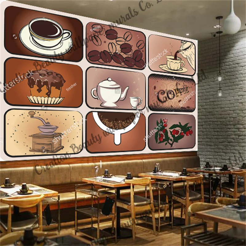 

Hand-painted Coffee Wallpaper Mural Coffee Shop Cafe Cake Afternoon Tea Restaurant Background Wall Papel Tapiz Papel De Parede