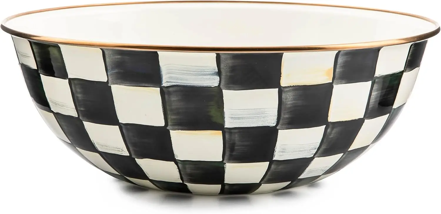 

Enamel Everyday Bowl, Serving Bowl for Entertaining, Extra-Large, Black-and-White Courtly Check, Set of 1