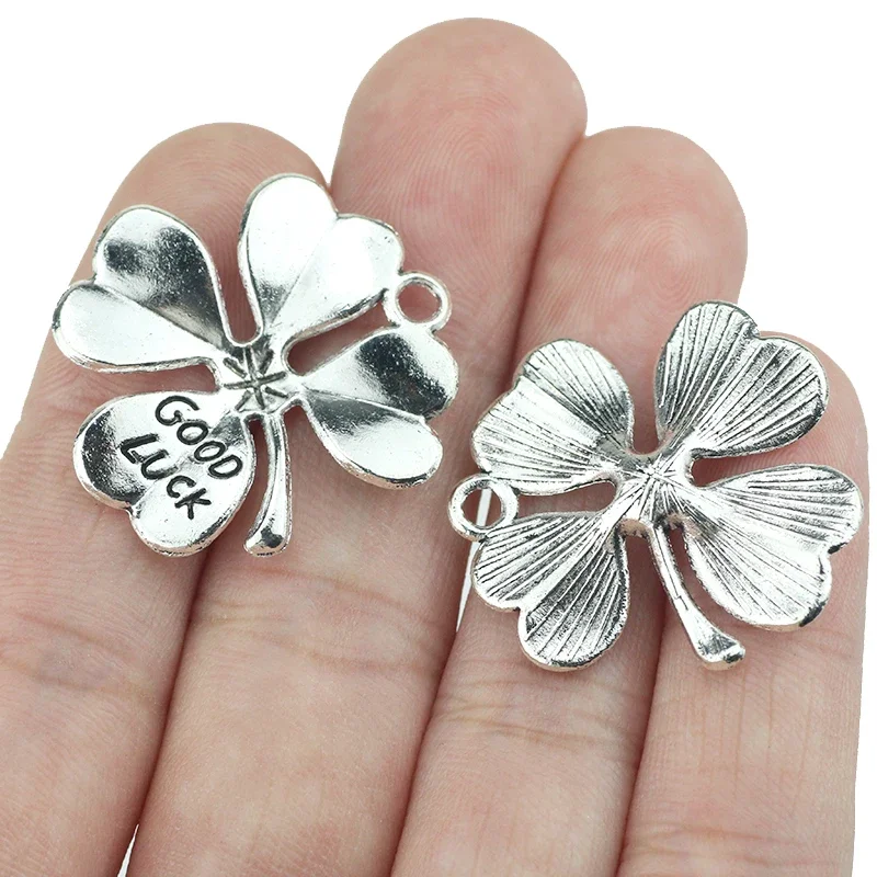 6Pieces 27*27mm Good Luck Four-leaf Clover CharmAntique Silver Color  Pendant For Women DIY Jewelry Making Craft