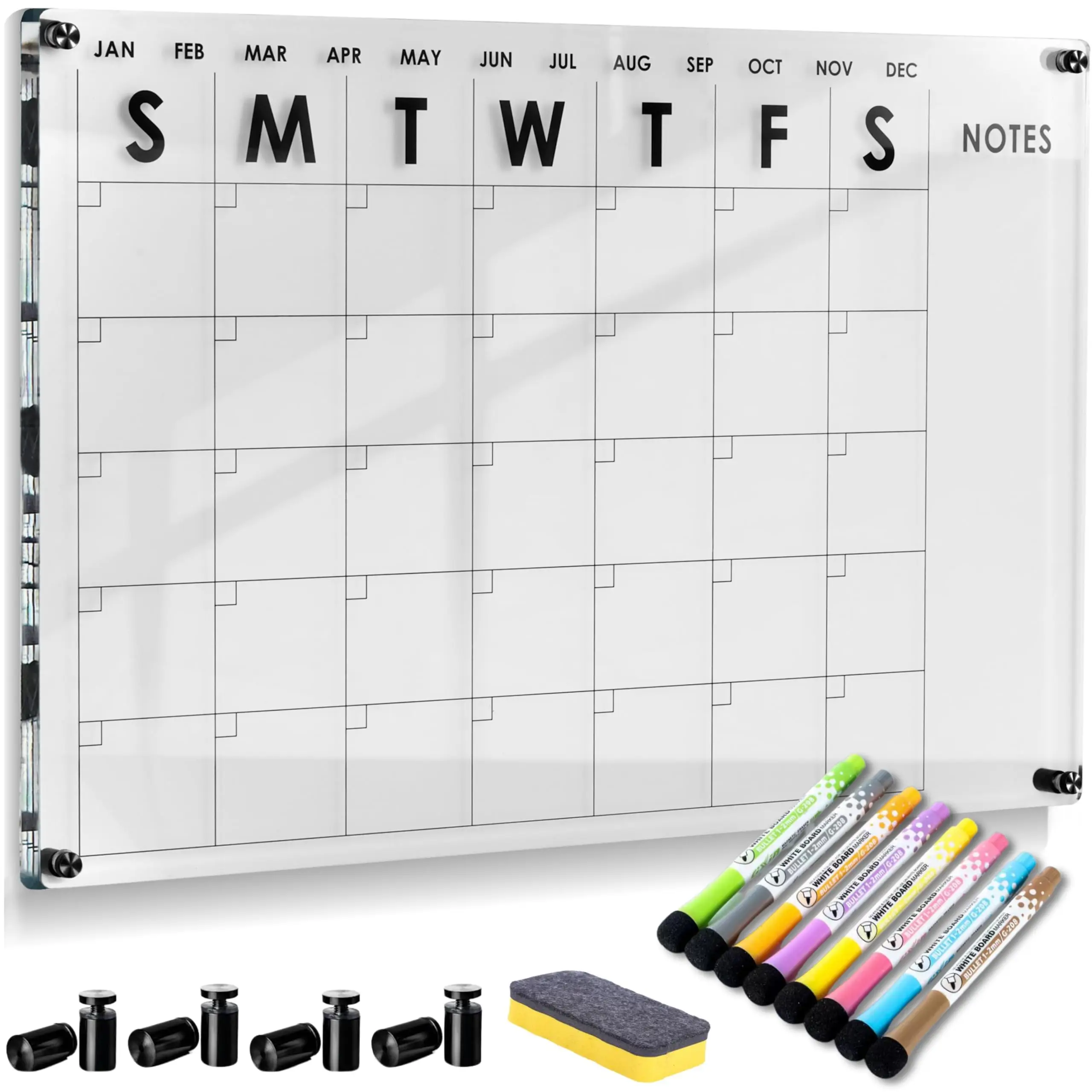 Oversize Premium Acrylic Calendar for Wall | Ultra-Thick Clear Dry & Erase Board | Large 28