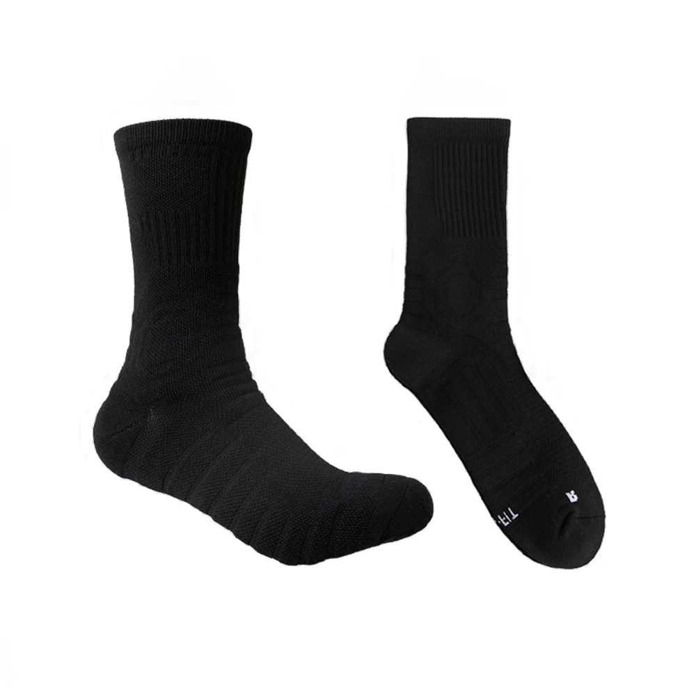 1 pair of mid length basketball socks with thickened towel bottom, anti slip and shock-absorbing sports socks