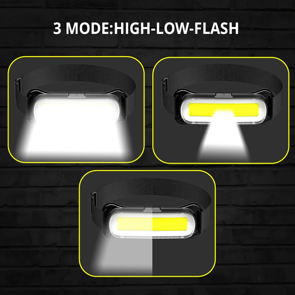 USB Rechargeable LED Headlamp 3 Modes Fishing Camping Lantern  Waterproof Mini Headlight Portable Floodlight COB Head Torch