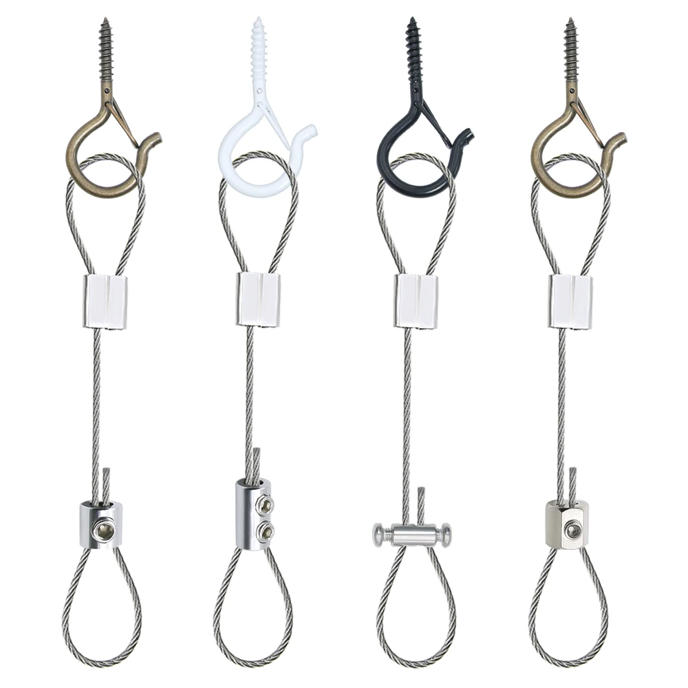 

4PCS 1.5mm stainless steel cable, adjustable suspension rope, paired with Q-type hook, used for hanging outdoor string lights